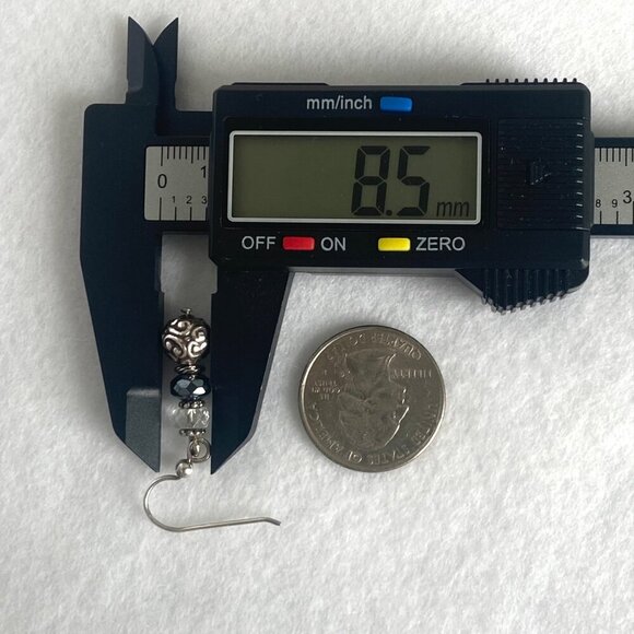 Sterling Silver 925 Faceted Glass Scrollwork Beaded Dangle Earrings - Picture 12 of 12